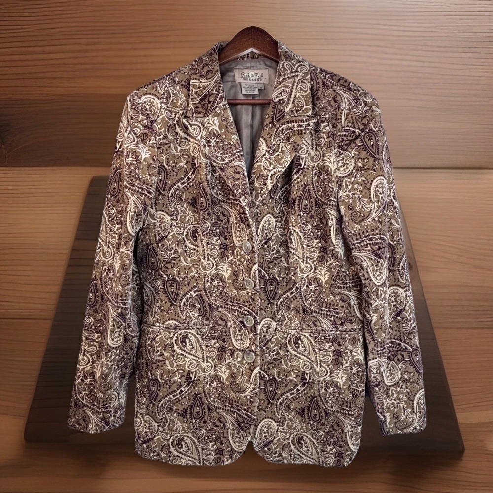 Peck & Peck Corduroy Blazer Paisley Old Money 12 Cotton Brown‎ Preppy Retro 90s